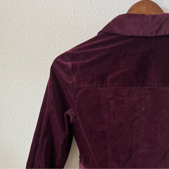 The Jetset Diaries Delphine Velvet Burgundy Long Sleeve Button Up Pocketed Dress - Picture 9 of 13